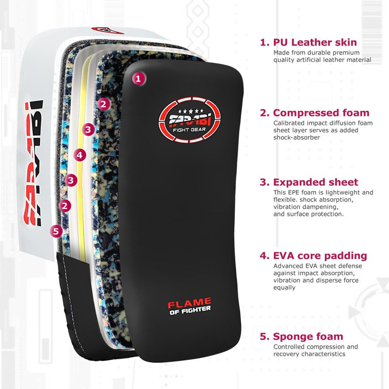 Farabi Sports Thai pad, Kickboxing Kick pad, Kick Training Strike Shield MMA Muay Thai Curved X 1 (Black) - Image 2